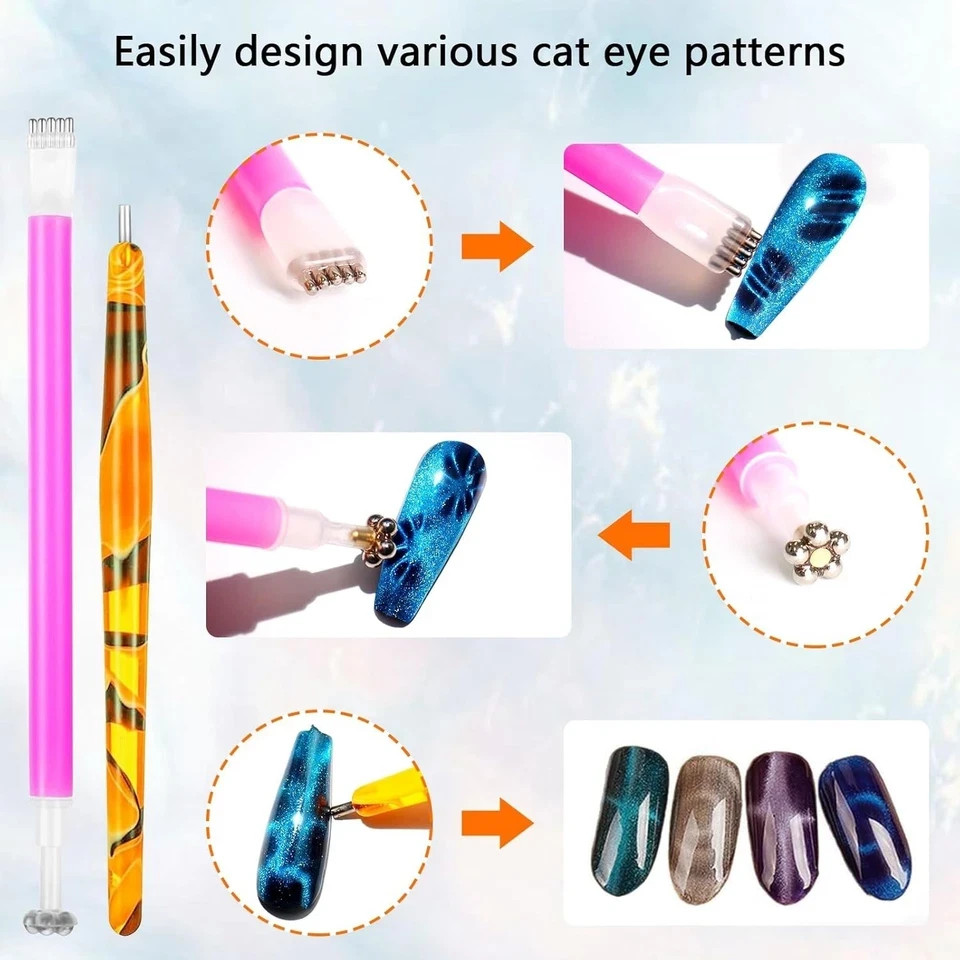53Pcs Nail Magnet Tool Set Cat Eye Gel Nail Polish Magnet Wand Magnetic Nail Pol
