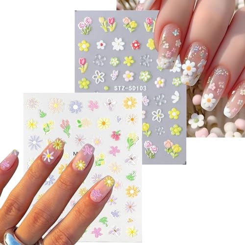 Flower Nail Art Stickers 7 Sheets 5D Decals Spring Summer Nail Art Colorful-04