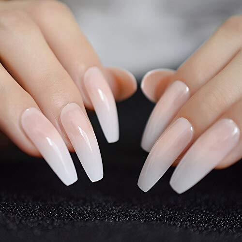 Ombre Gradient Pink Nude White French Ballerina Press on False Nails L5264