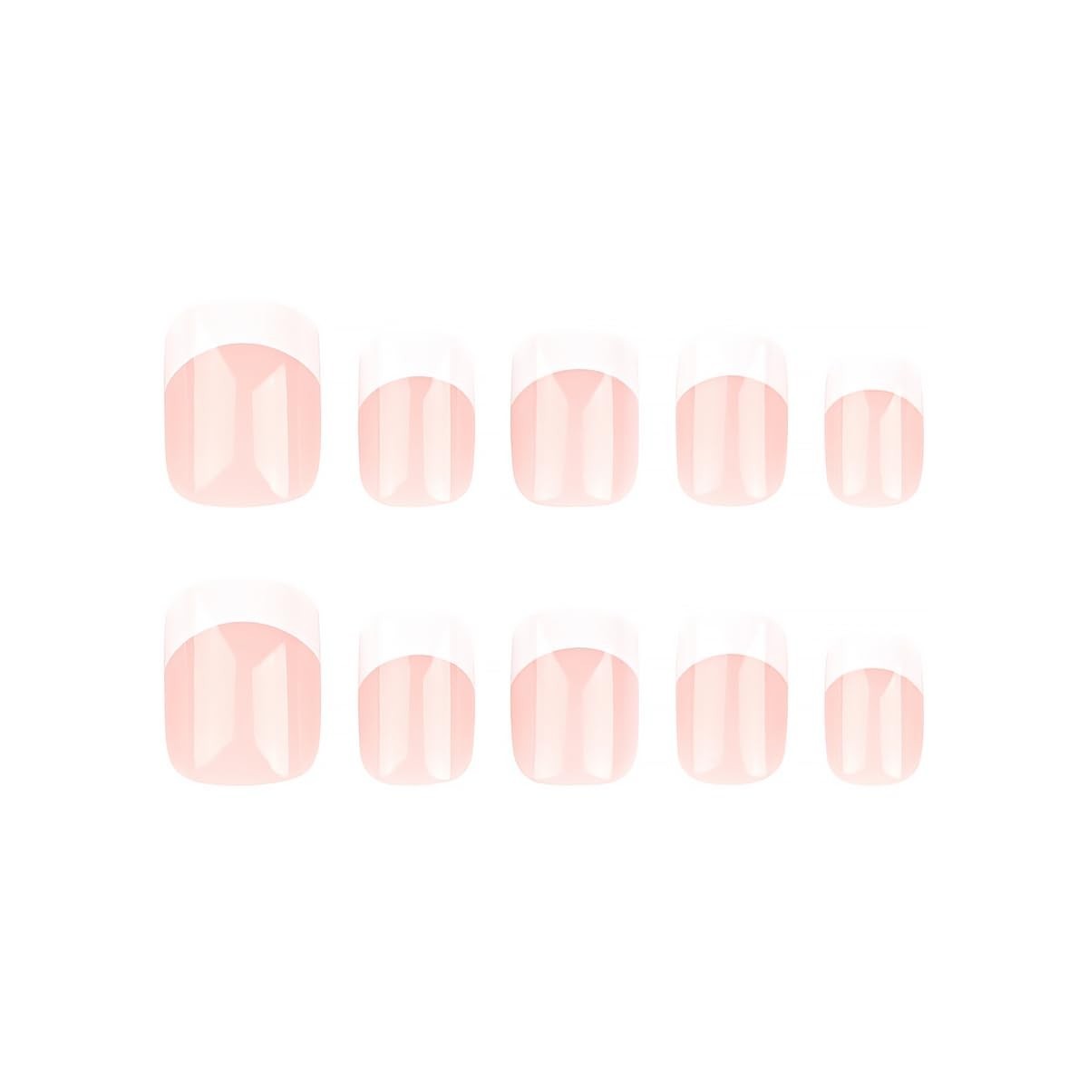 24 Pcs Glossy Short Square False Nails – Nude Pink French Tip Design for Women