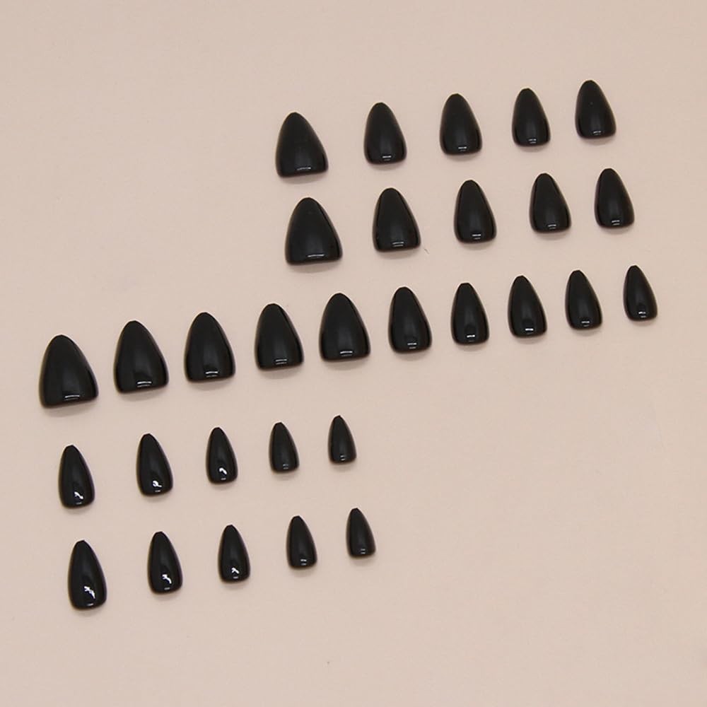 30 Pcs Black Press On Nails Short Almond – Extra Short Fake Nails Press ons A…