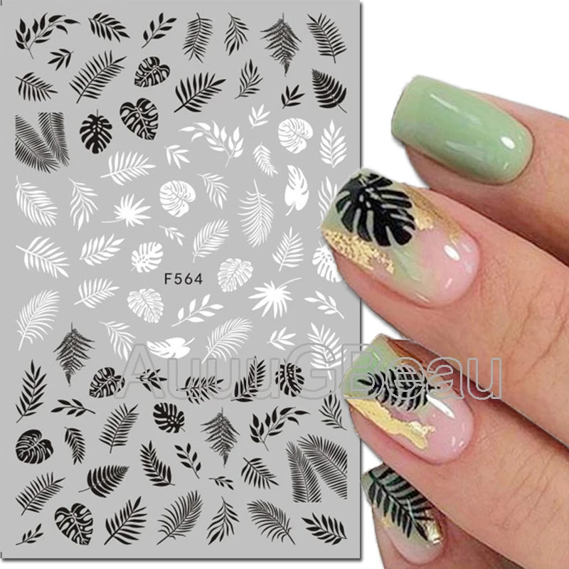 3D Nail Art Decals Geometric Lines Coconut Tree Palms Leaves Flowers Adhesive Sl