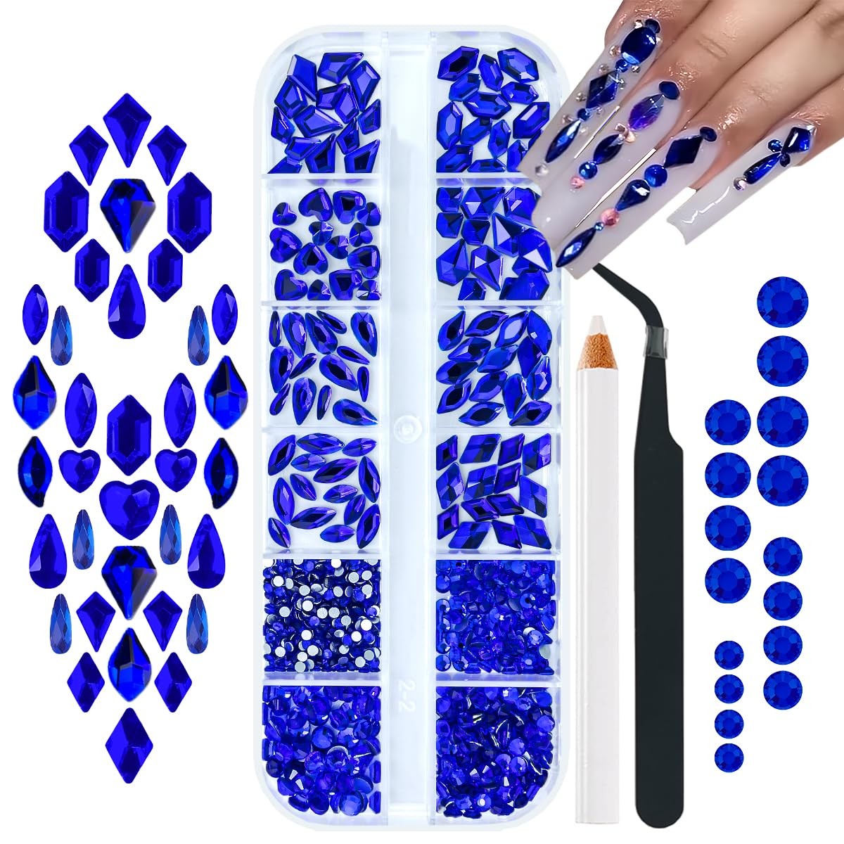 qiipii Royal Blue Nail Art Rhinestones Multi Shapes A Set,