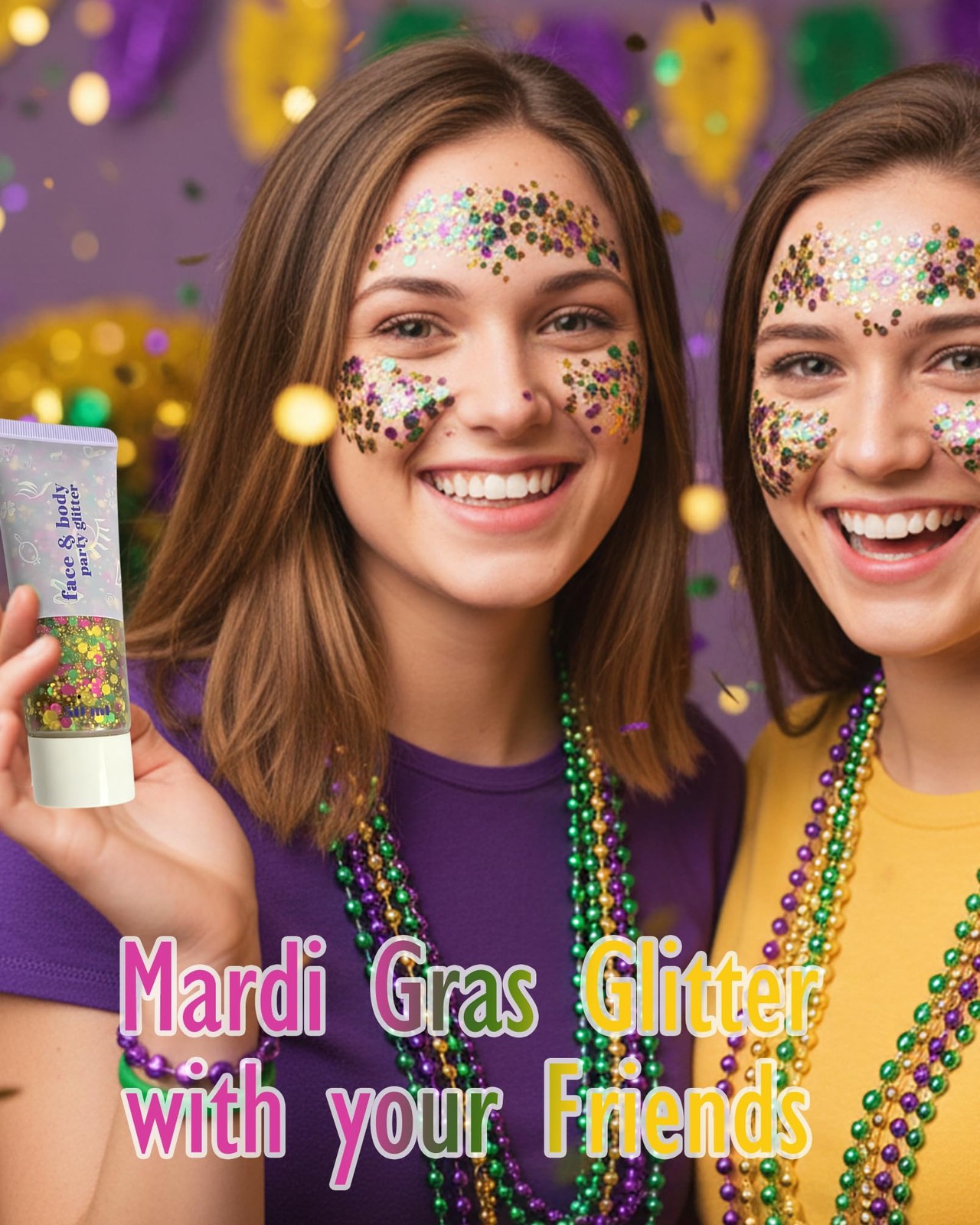 Mardi Gras Face Body Glitter Gel for Women – Gold Green Purple Mixed Chunky H…