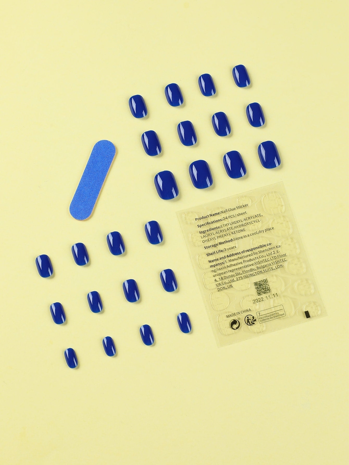 24pcs Short Square Royal Blue Solid Glossy Fake Nail False Nails Press On Nails