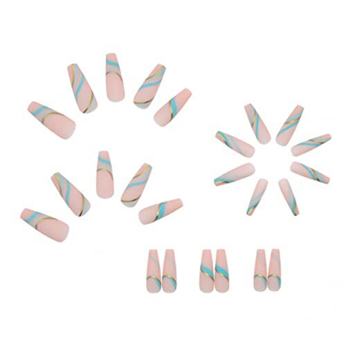 Extra Long Press on Nails Swirl Nude Fake Coffin Nails Tips Full Cover Style3