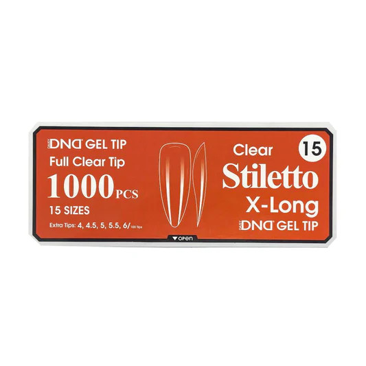 DND Gel Full Clear Tip Box #15 | Stiletto Extra Long (1000 pcs)