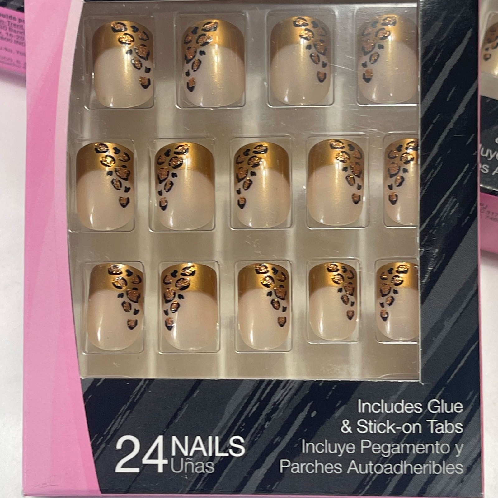 FING’RS NIB Edge Fashion Nails Gold Leopards Cheeta Design Short Tips Set for 4