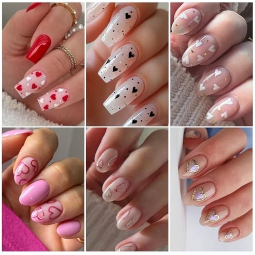Mini Heart Nail Stickers Decals 12 Sheets 3D Valentine’s Day Nail Art Stickers