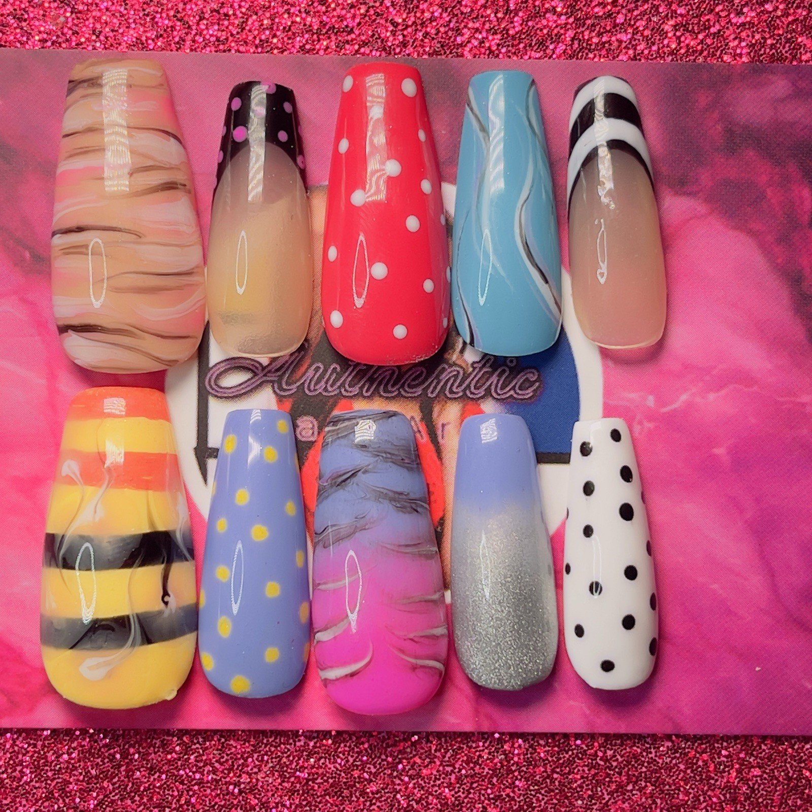 Authentic Nail Arts by Dia Coffin Press-On Nails Long Shiny Polka Dot