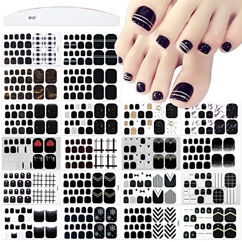 440 Pieces 20 Sheets Black Color Toe Nail Polish Black Toe Nail Polish Strips