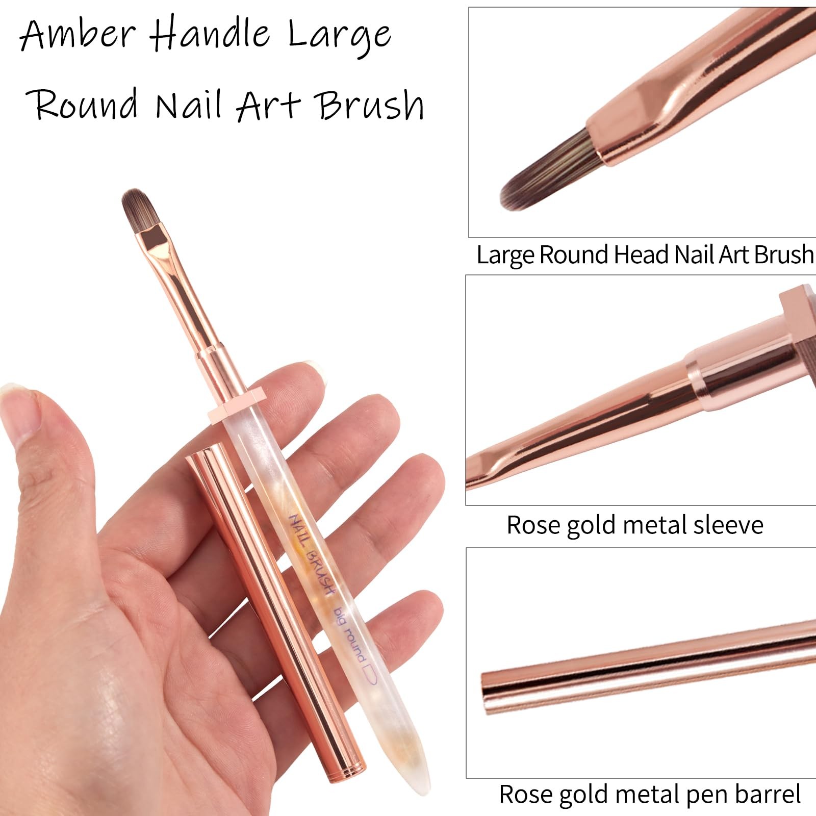 Large Round Tip Nail Art Brush Anti-Roll Nail Brush for Acrylic Application G…