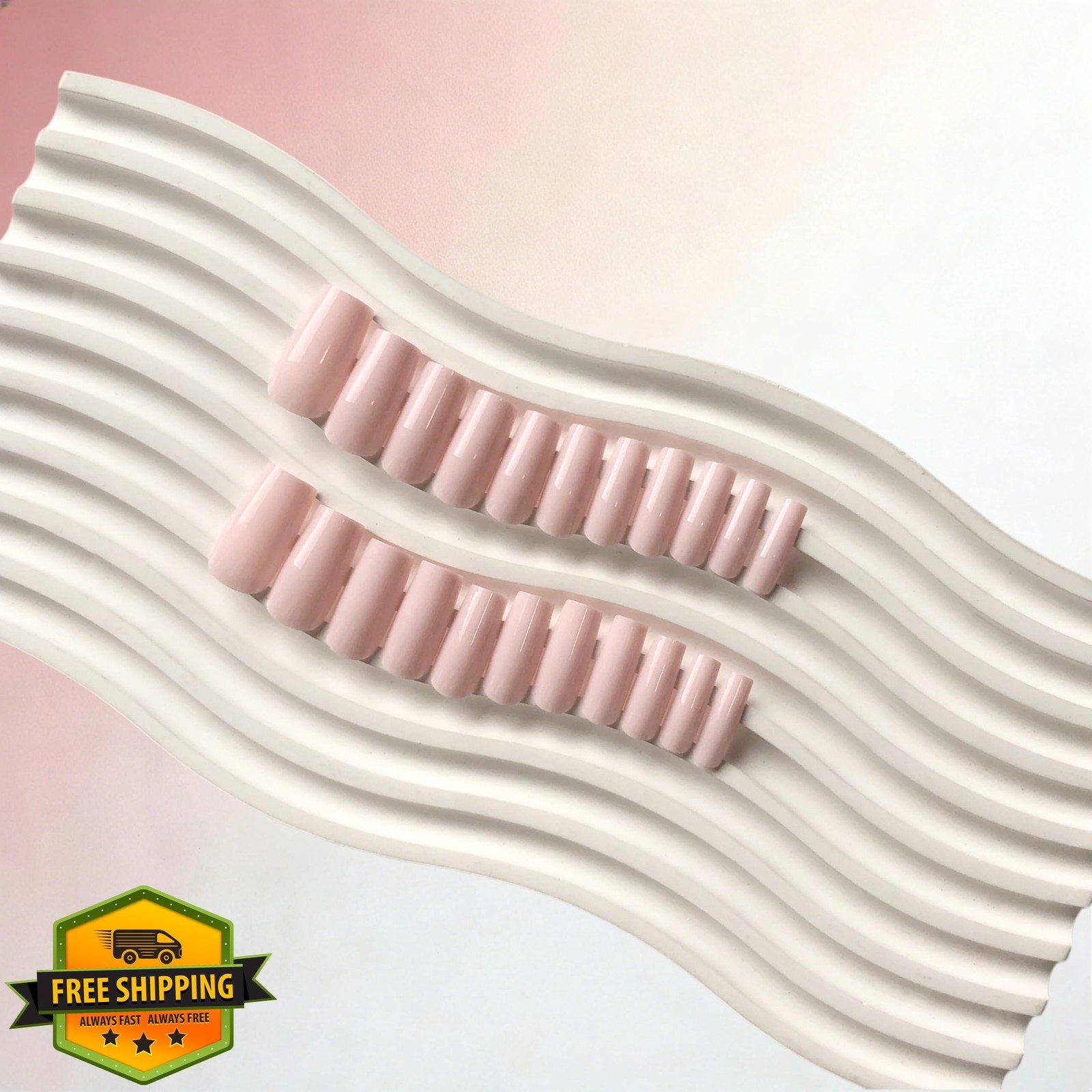 SXVME long square press on nails pastel pink