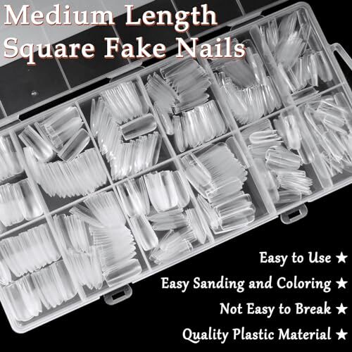 600pcs Square Nail Tips, Medium Square Gel X Nail Tips Clear E-Medium Sqaure