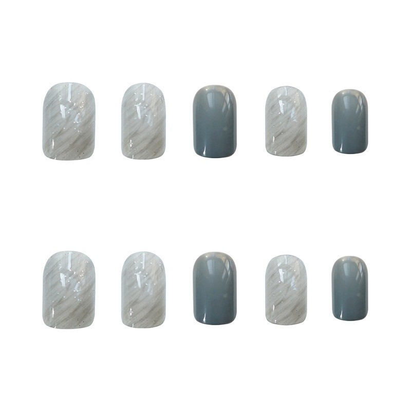 48Pcs-Smoky Grey Transparent Press on Nails Short Square Watercolor Stone Finish