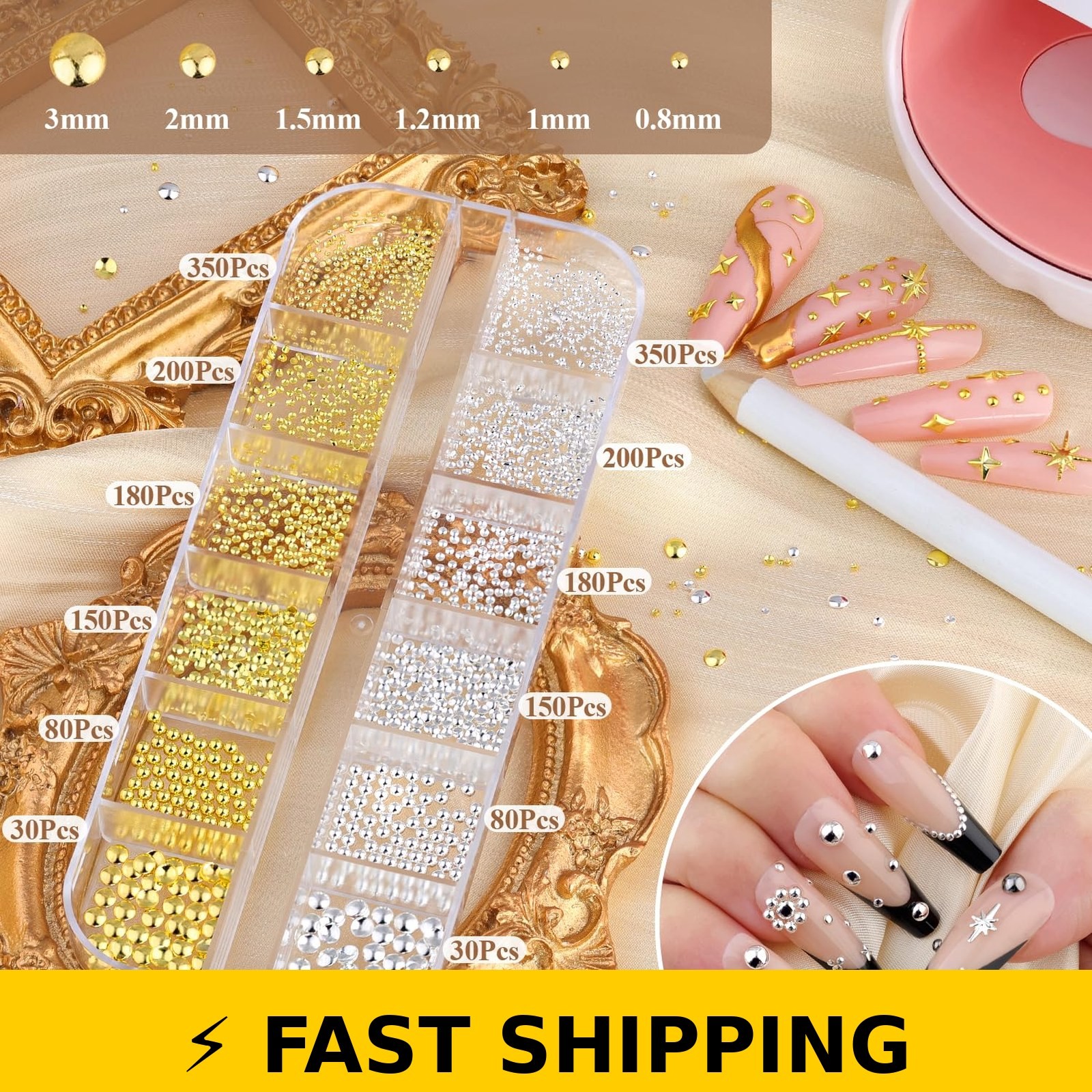 BELLEBOOST 3D Star Nail Charms & Caviar Beads Kit – 2640 Pcs