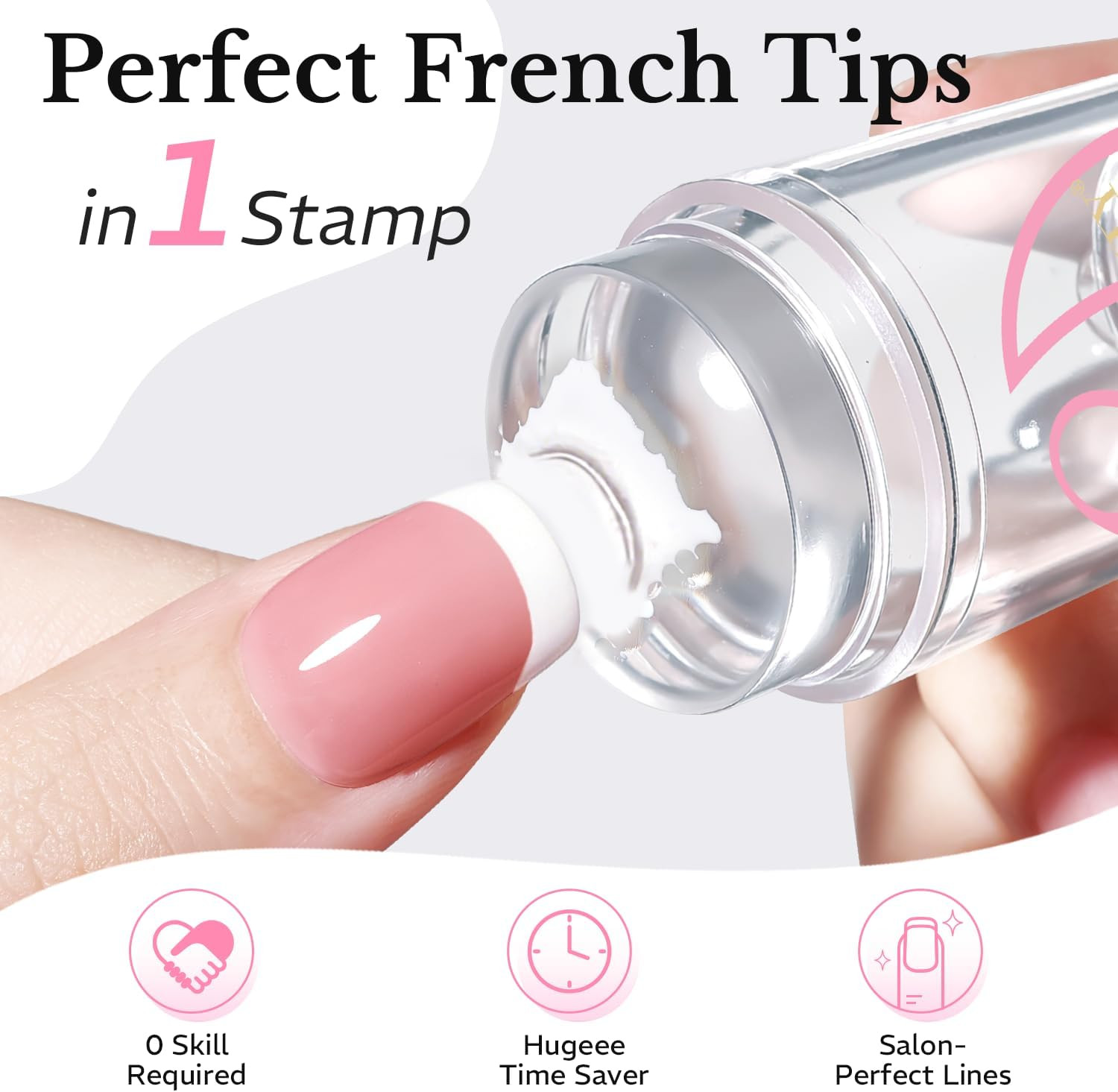 French Tip Stamp, 6Pcs French Tip Tool, Soft Silicone Nail Stamper, 2 in 1 Frenc