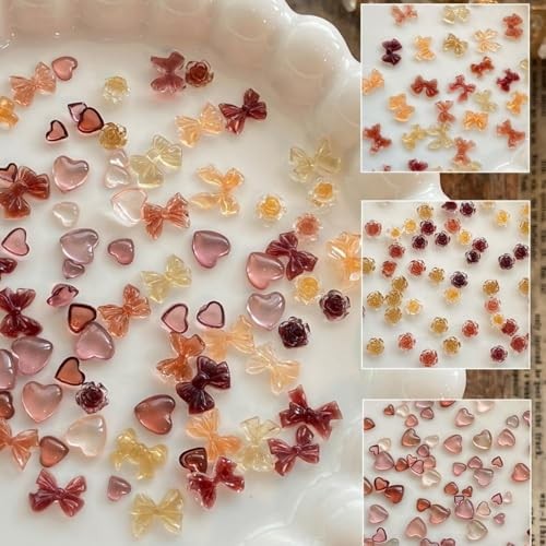 200 Pcs Bow Heart Flower Nail Charms 3D Mini Charms for Nails Art Style02