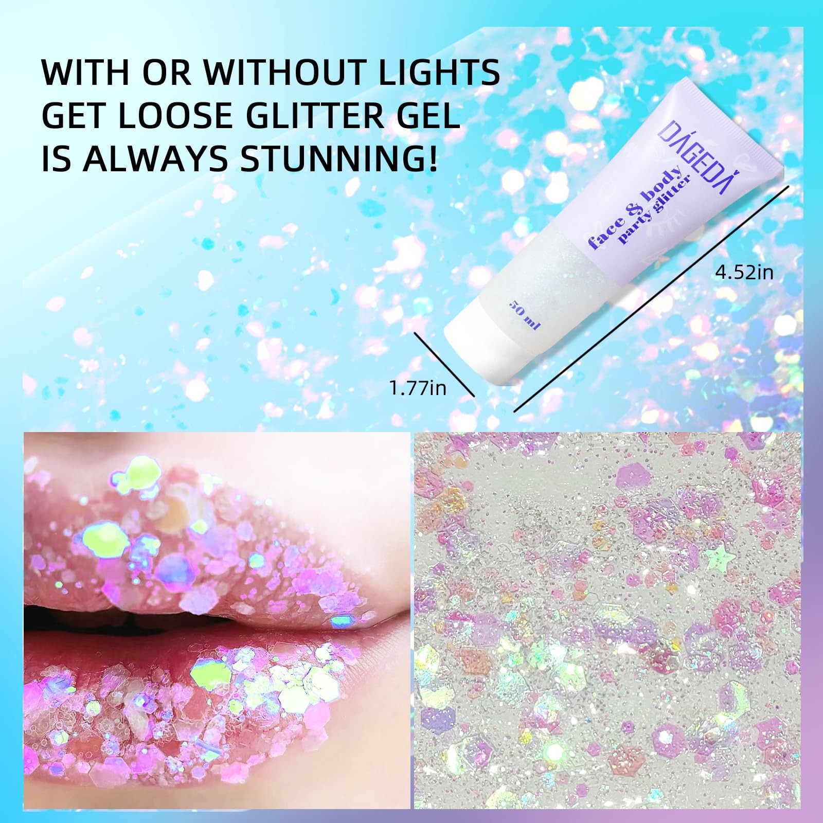 Body Glitter Gel, Face Glitter Body Gel Sequins Shimmer Liquid Eyeshadow, Chu…
