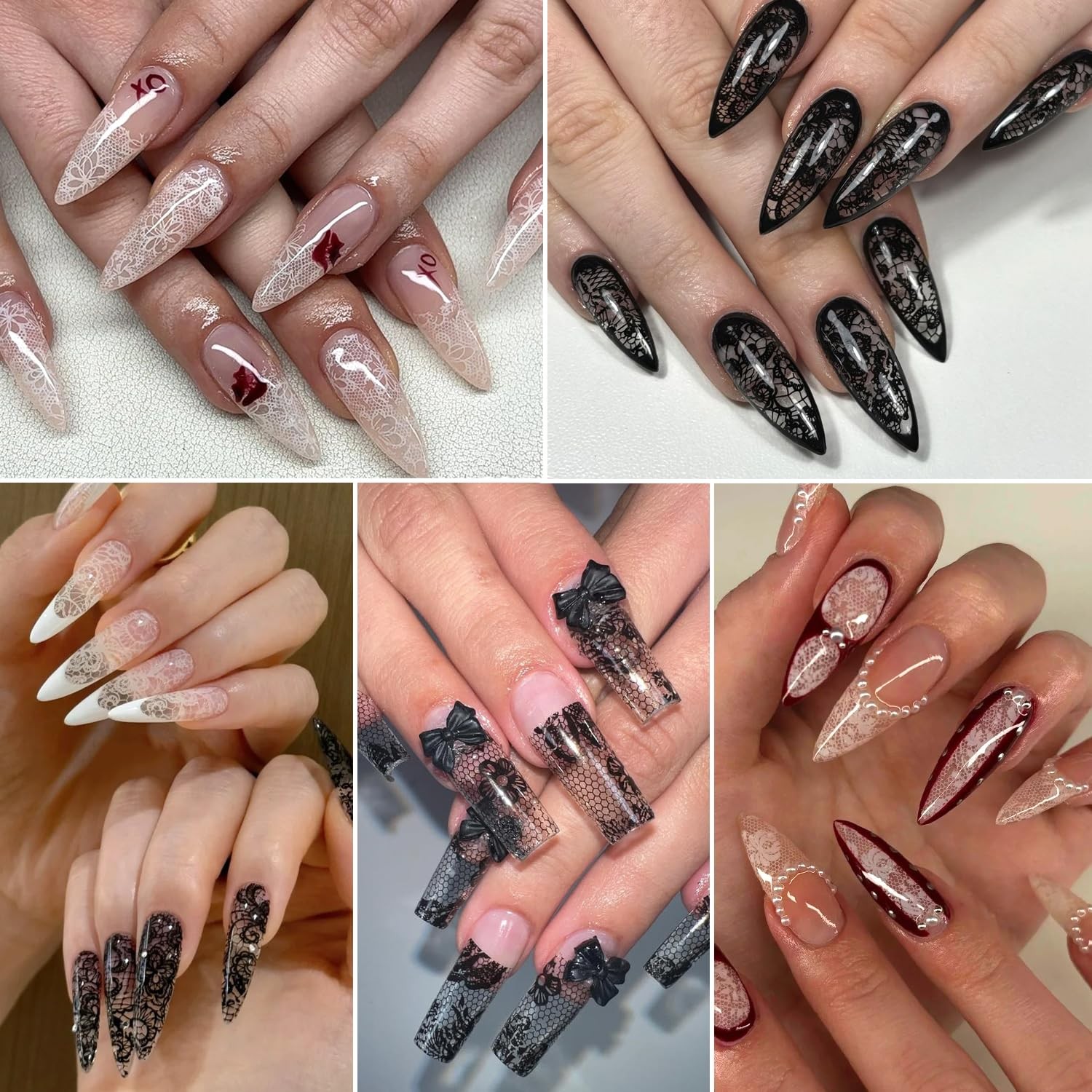 10 Rolls Lace Nail Foil White and Black Nail Transfer Foil Stickers | Hologra…
