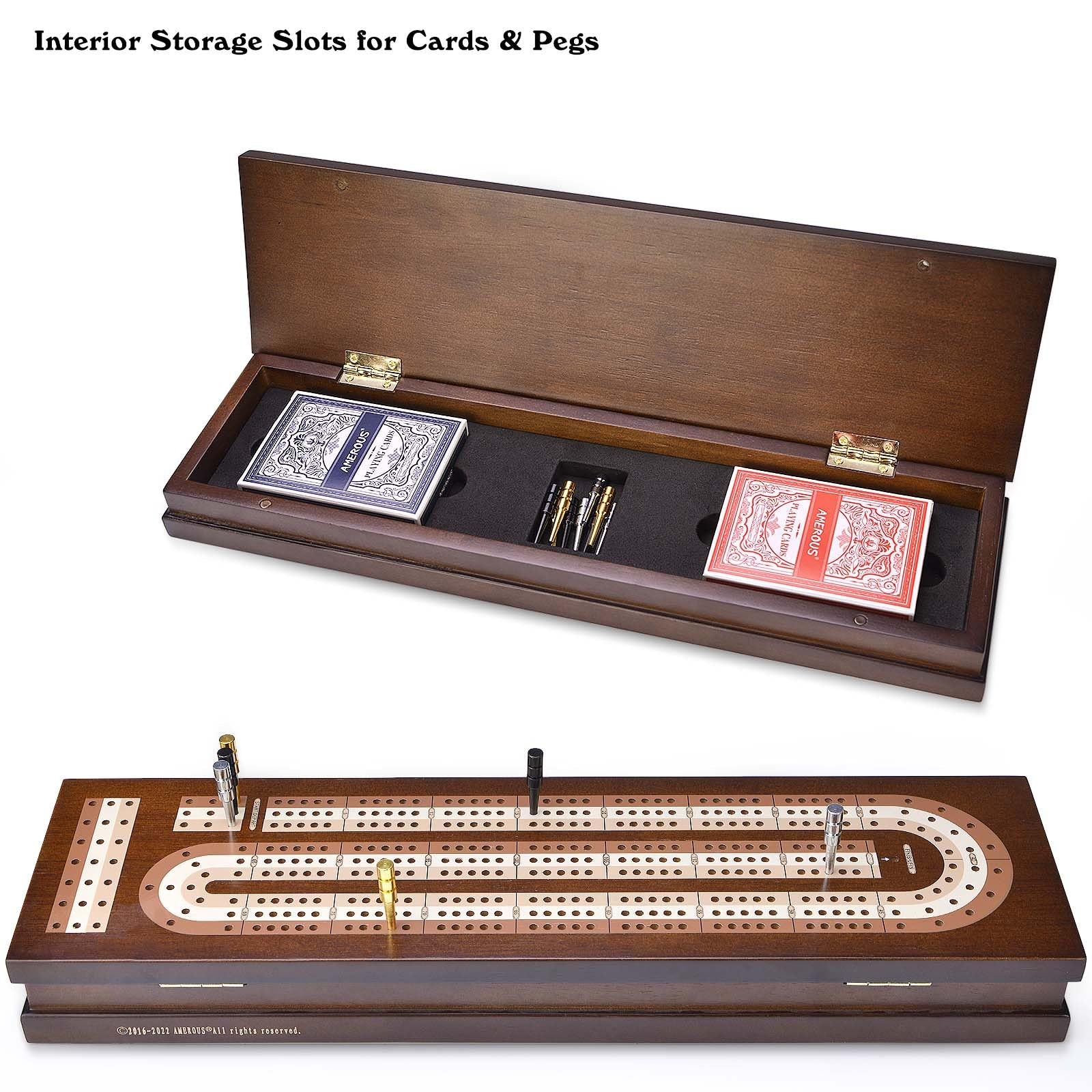 AMEROUS Wooden Cribbage Board 4 x 14.7 x 0.1 inches, Chrome, Brass, Black