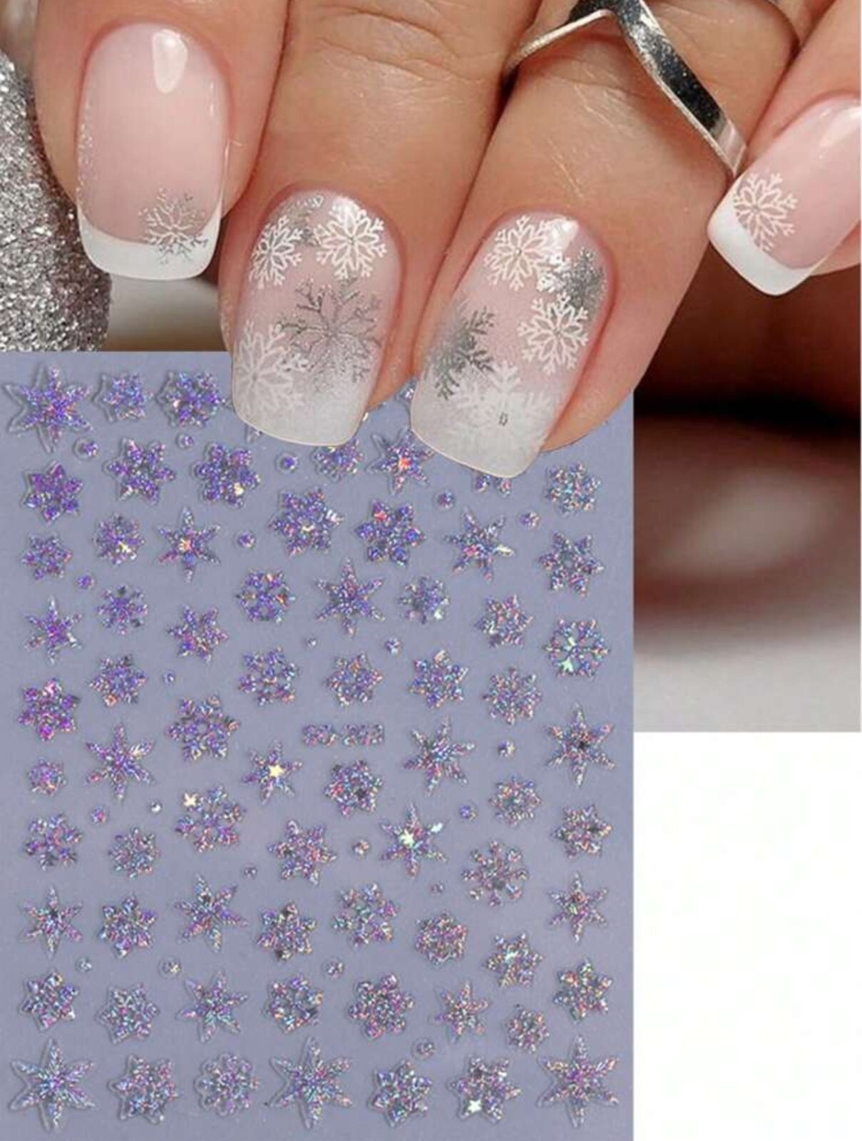 Snowflake Nail Art Stickers Festive Metallic Holographic Xmas Christmas Laser SO