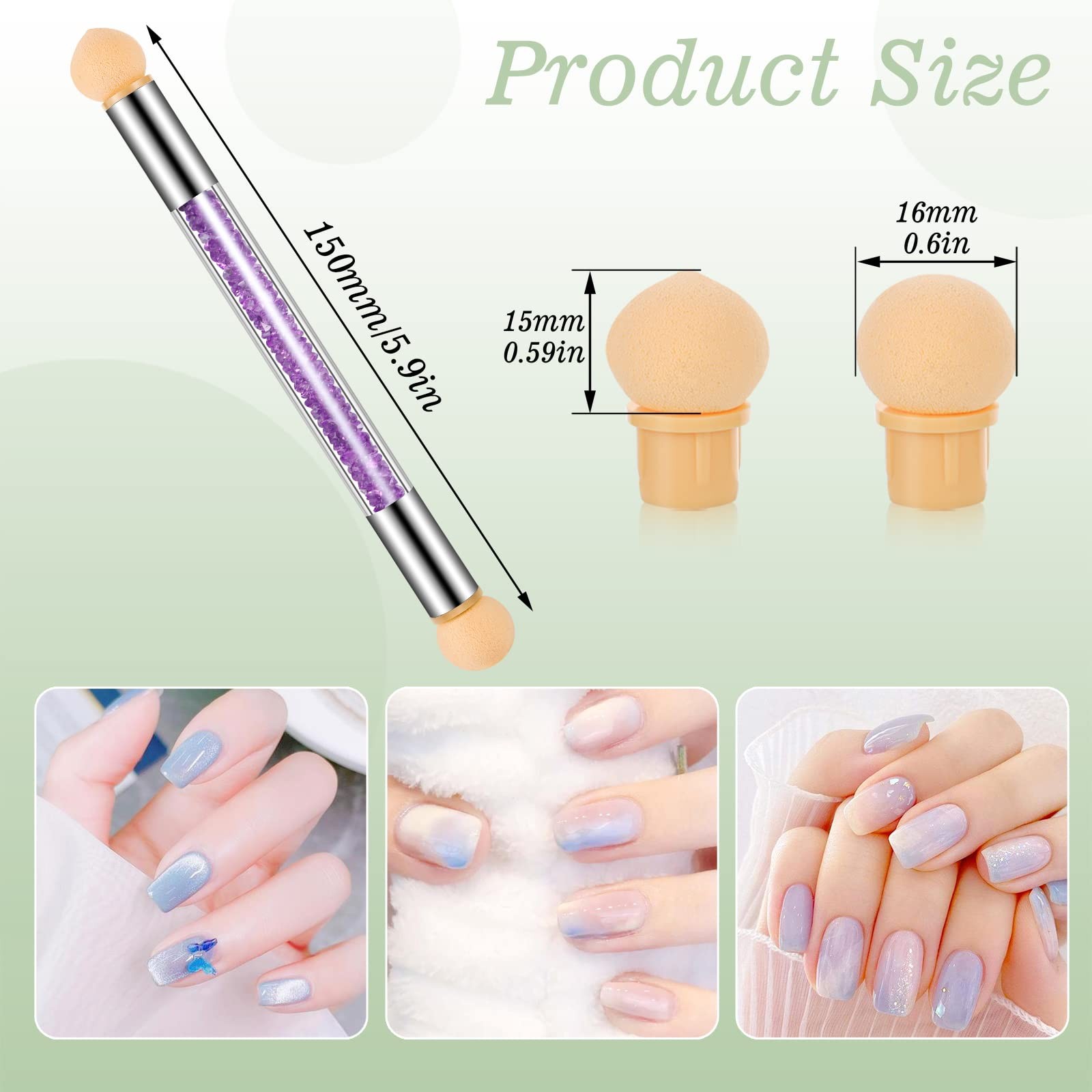 17 Pcs in 1 Set Nail Sponges for Ombre, Double-Head Ombre Brush for Nails wit…