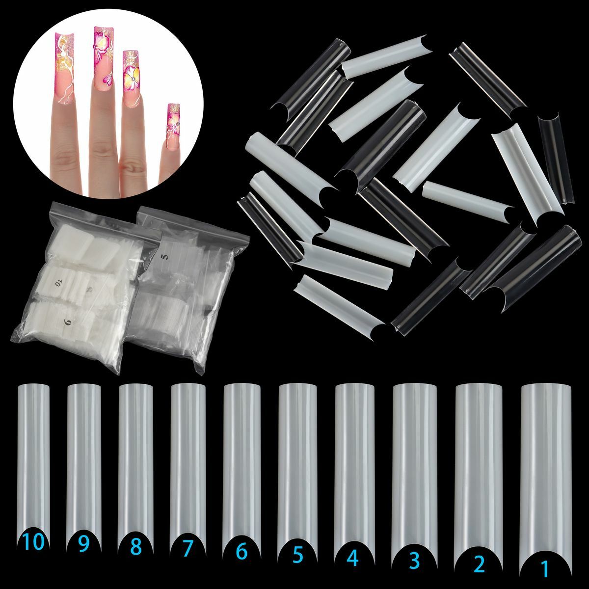 500Pcs XXL C Curve Nail Tips Extra Long Square Fake Nails Half Cover False Nails