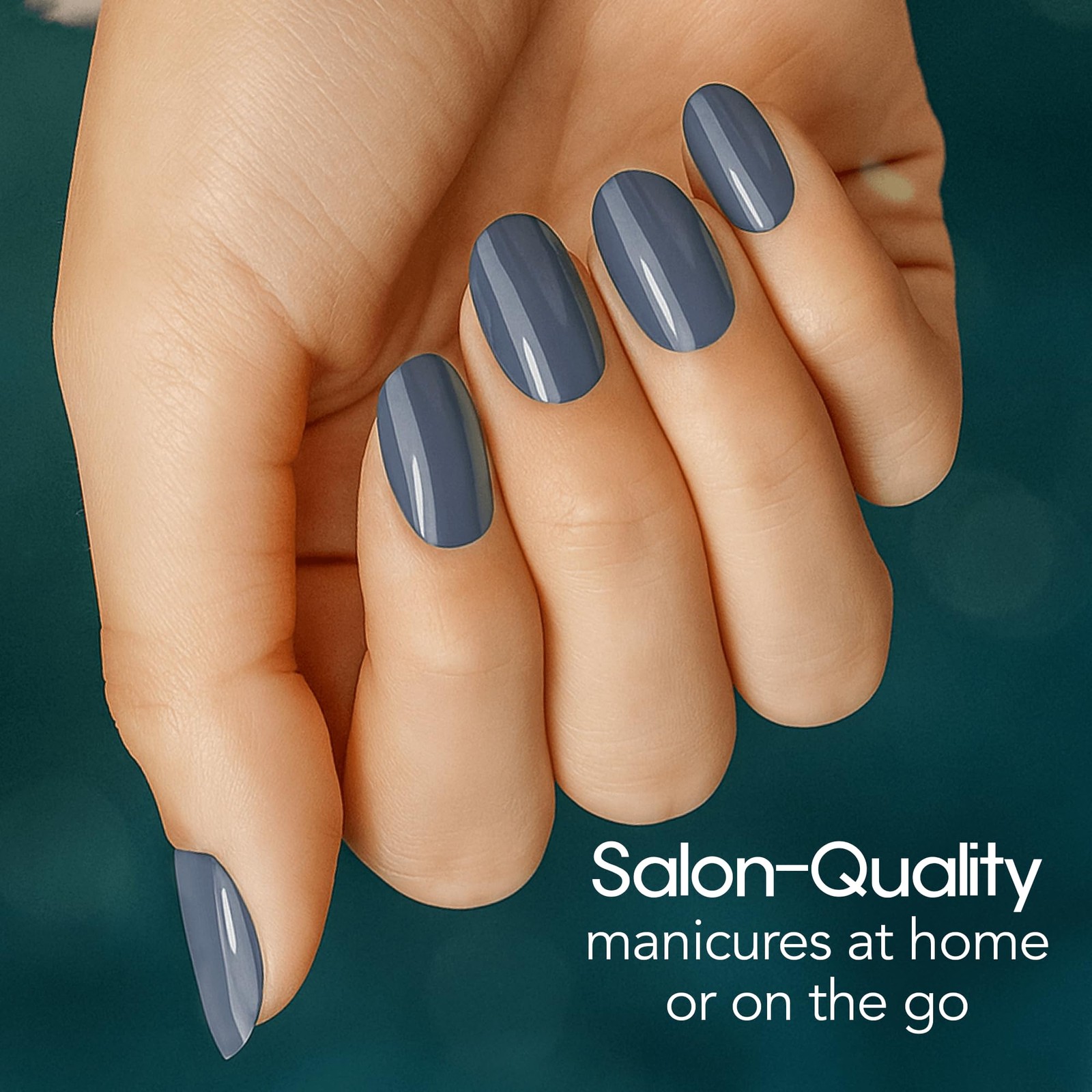 Slate of Mind Nail Strips – Muted Blue-Gray Creme Finish – Stay Cool, Compose…