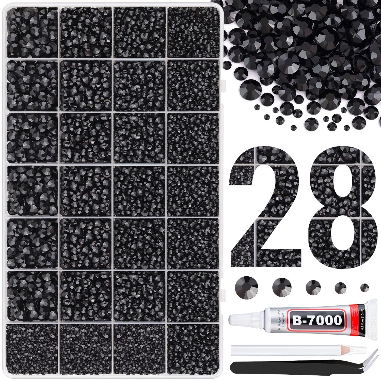 30000Pcs Resin Rhinestones for Bedazzling with B7000 Jewelry Glue, Black Flat…