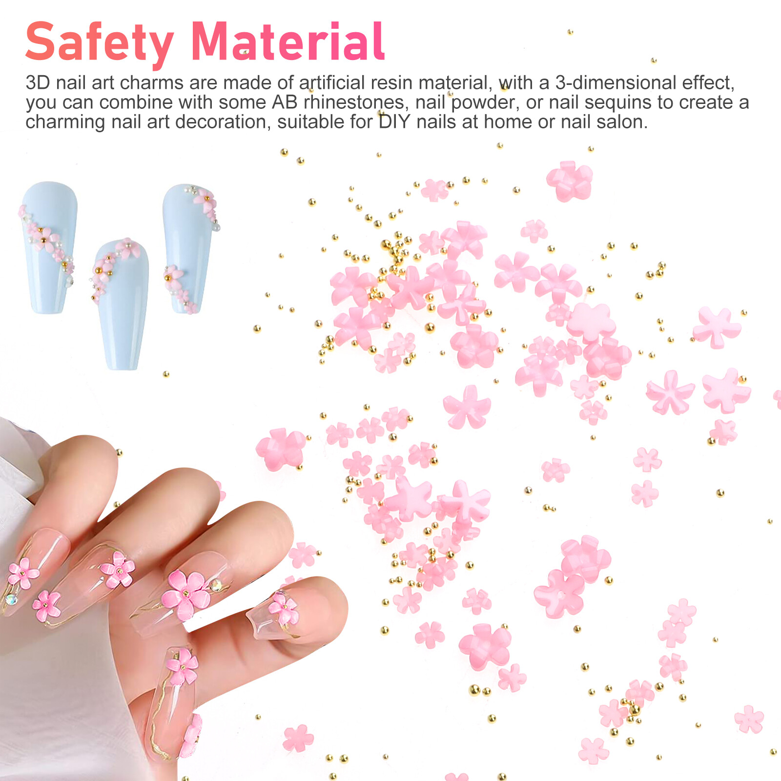 3D Resin Flower Nail Art Decoration Mixed Metal Bead Jewelry DIY Manicure Tool