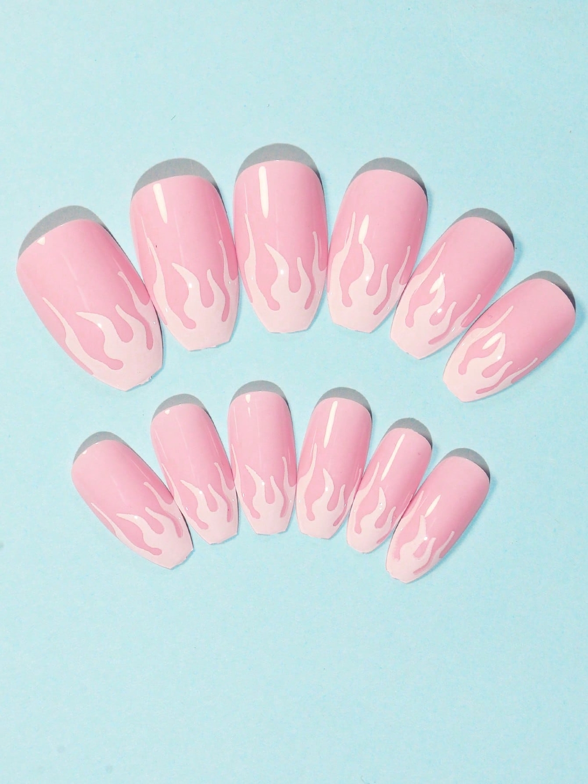 24pcs White Flame Fake Nail False Nails Press On Nails Glue On Nails Stick On