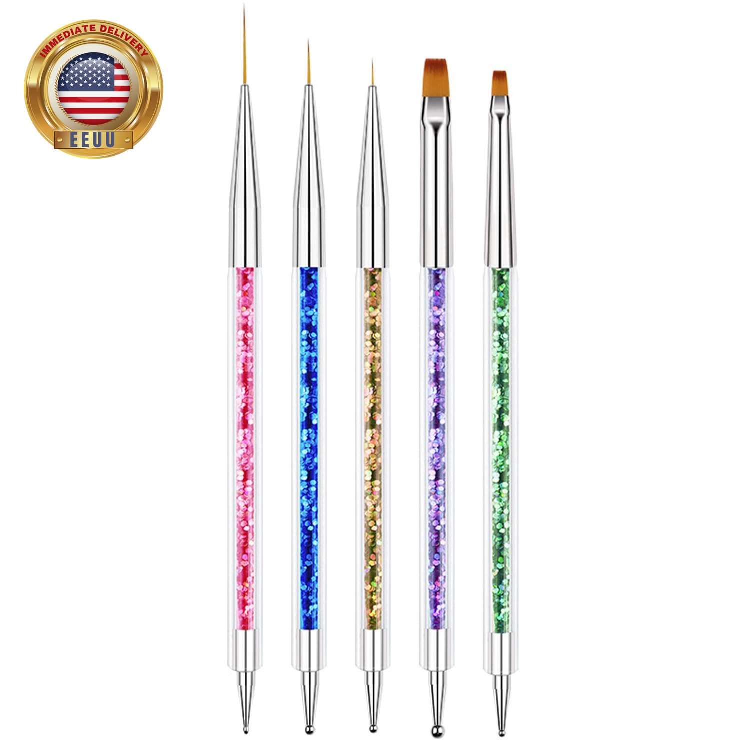Nail Art Brushes, 5Pcs Double-Ended Acrylic Nail Brush Including 7/9/11Mm Nail L