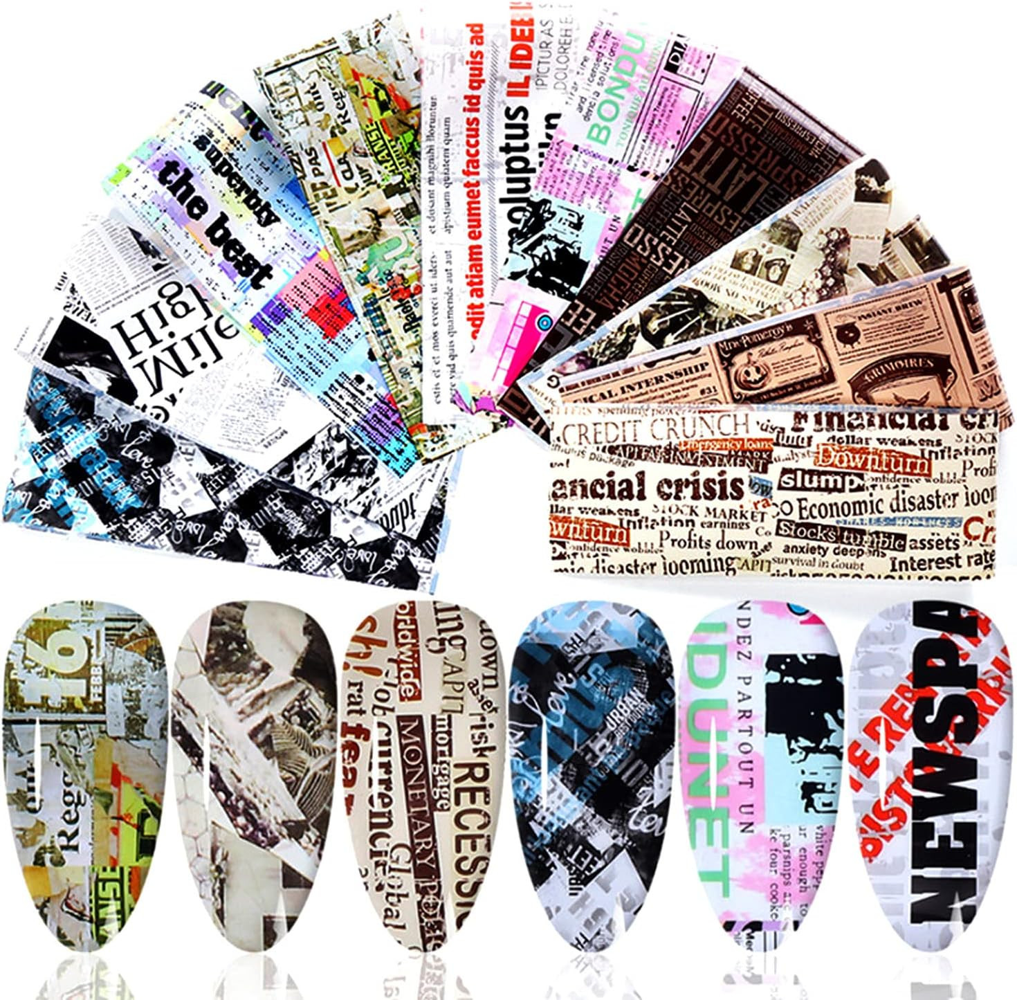 Newspaper Nail Foil Transfer Stickers English Letter Designs Nail Decals Supplie
