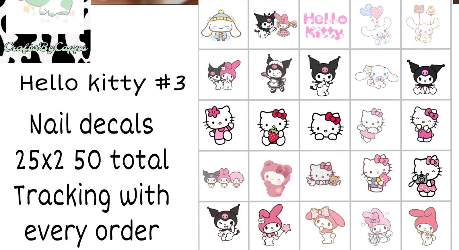 Hello Kitty Waterslide Decals Finger Nail, Instructions (set of 50) KC