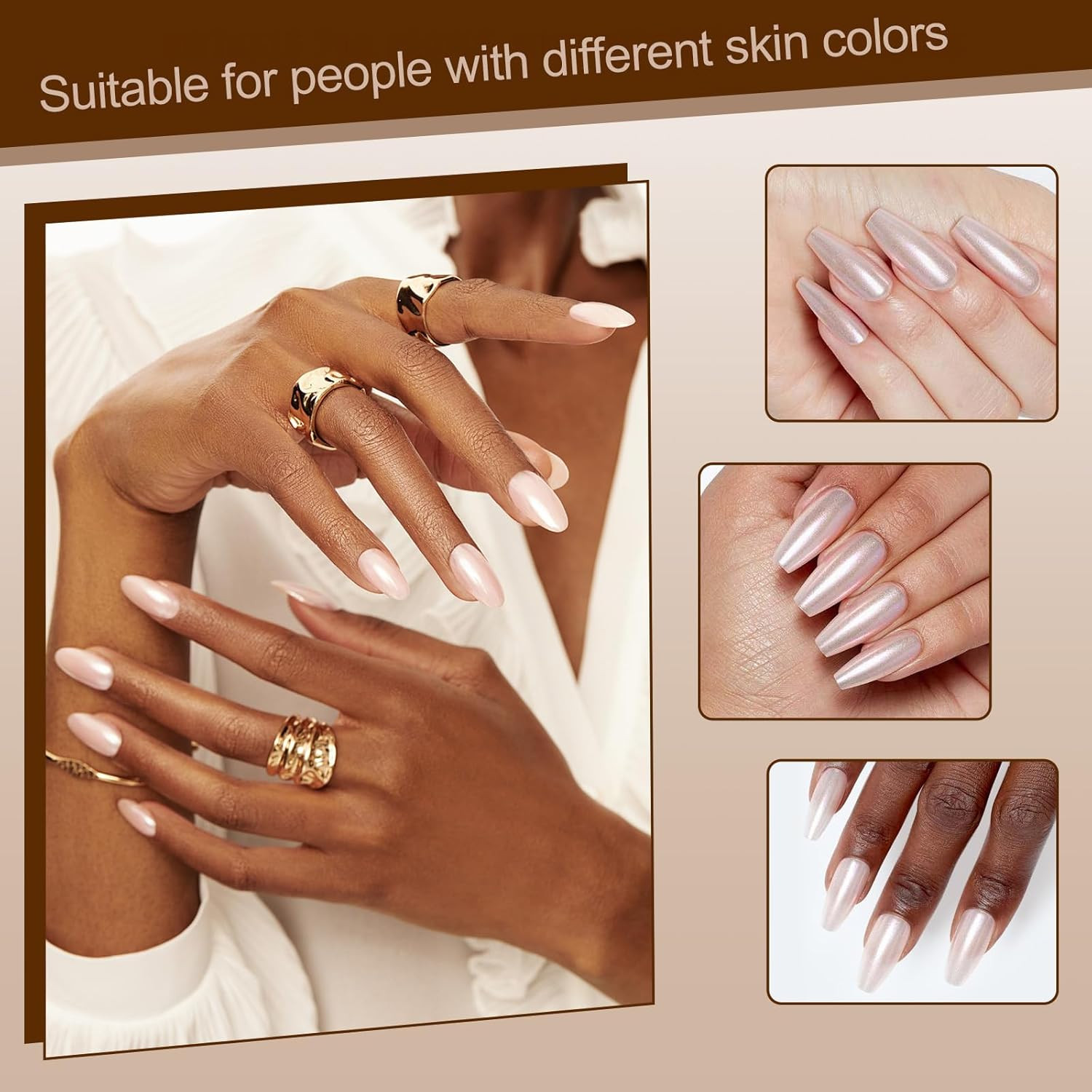 Artdone 2 Jars Chrome Nail Powder White and Gold Pearl,Iridescent Aurora Powder