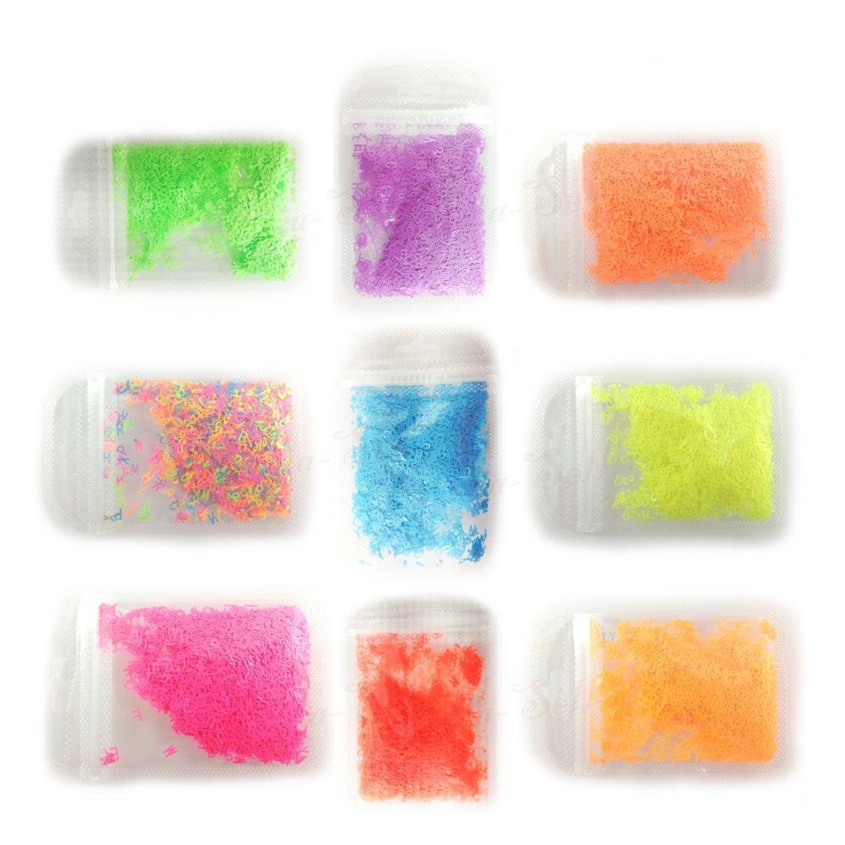 Flourescent Sequins Glitter Nail Art Mixed Size Letter Design Shape Flakes Tips