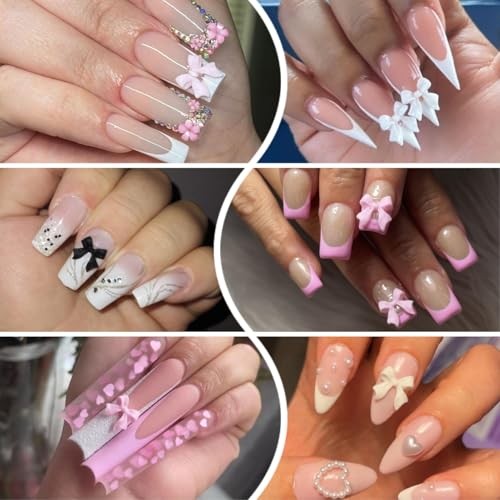 OPMADM Bow Nail Charms and Gems, Nail Set 2 – Bows+Rhinestones+Flatback Pearls