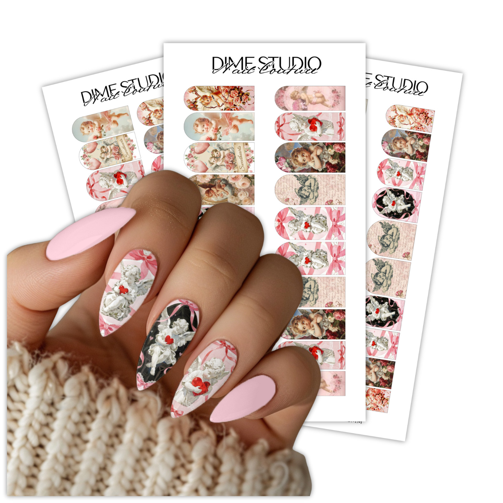 Victorian Cherub Valentines Day Nail Decals Water Transfer Manicure Accessories
