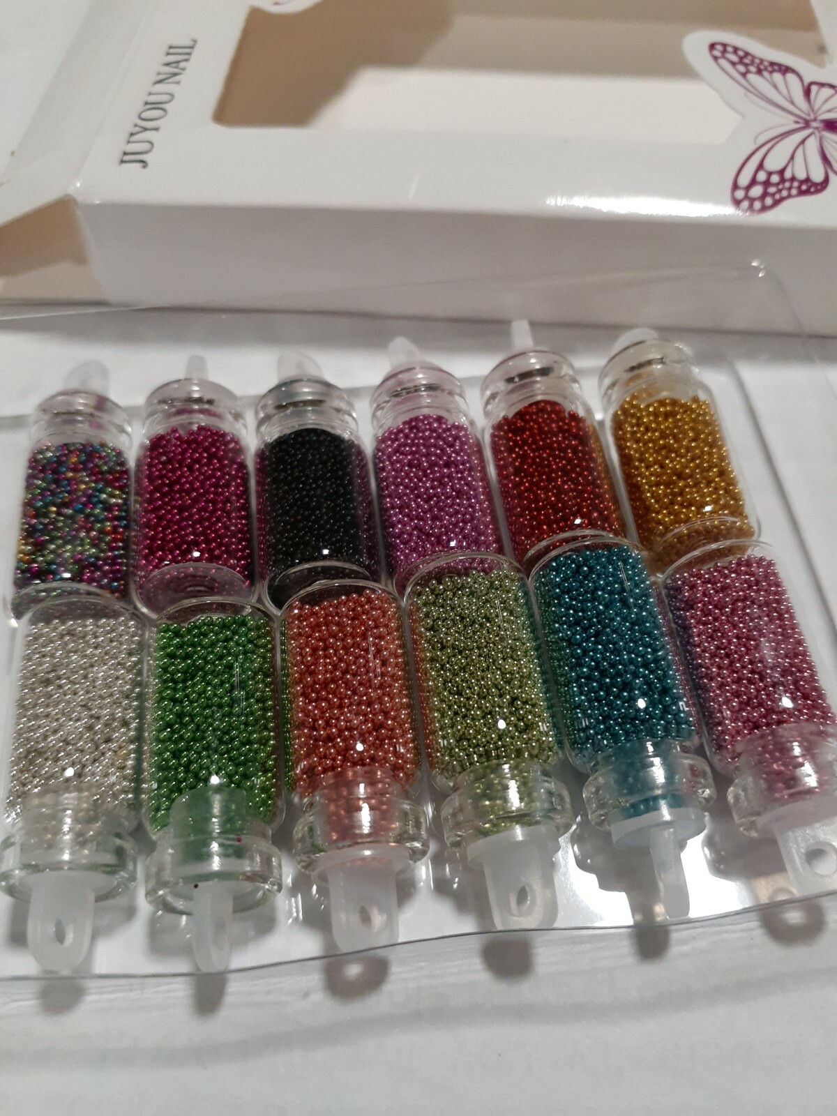Micro beads caviar nail art Decoration set 12 small bottles mixed colors