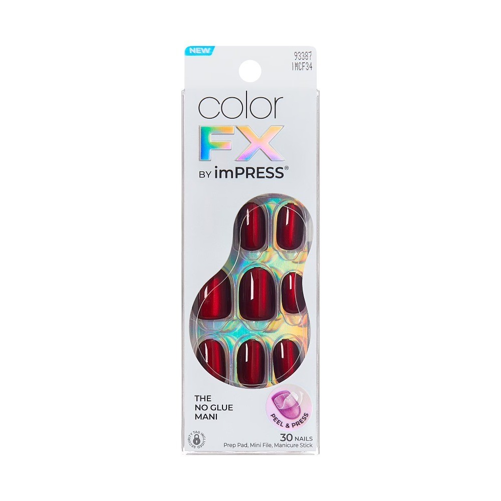 Red Short Oval Press on Nails Fake Nails 30 Pieces Glue on Nails with Color FX