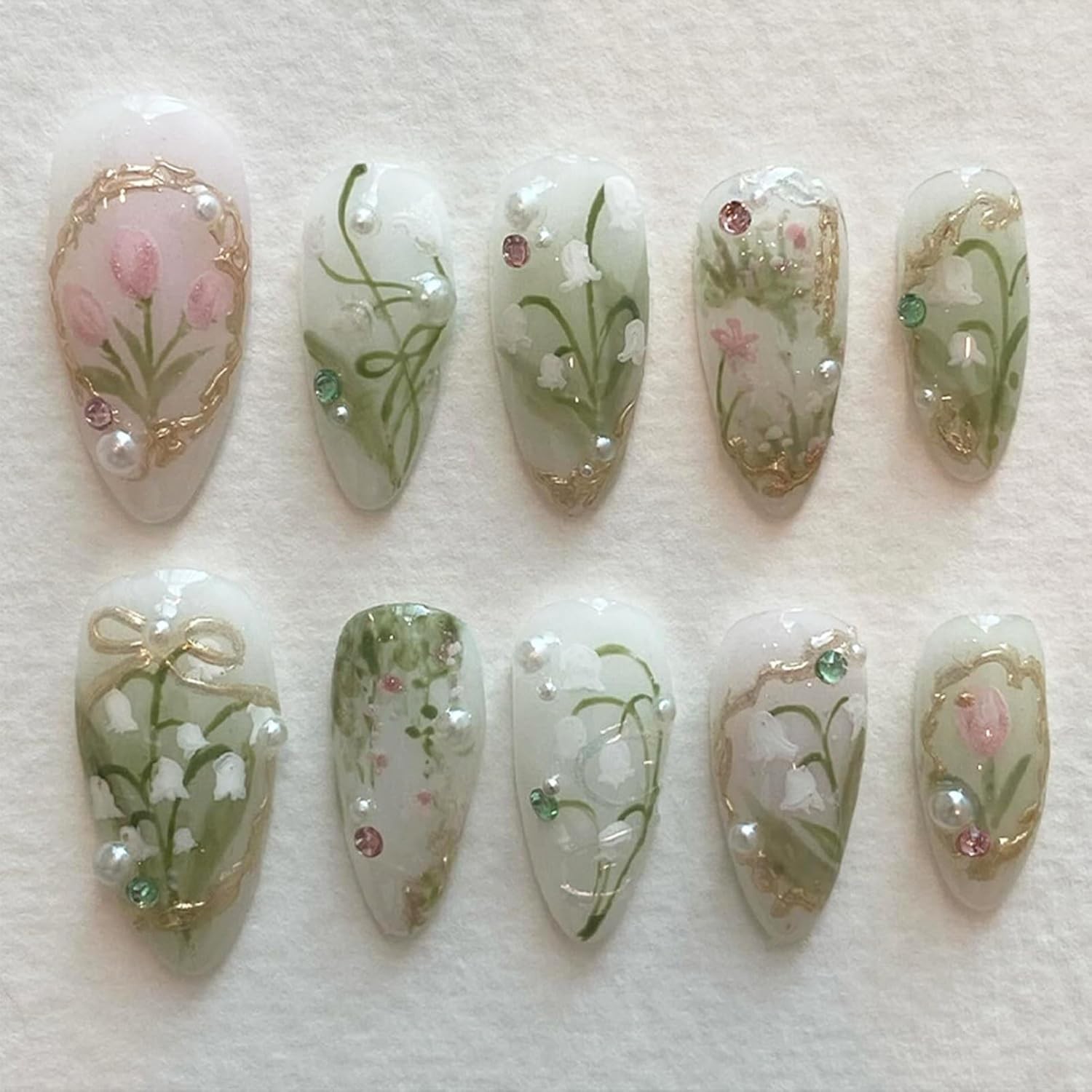 24Pcs 4th of July Press on Nails Medium Almond Full Cover Acrylic Glue On