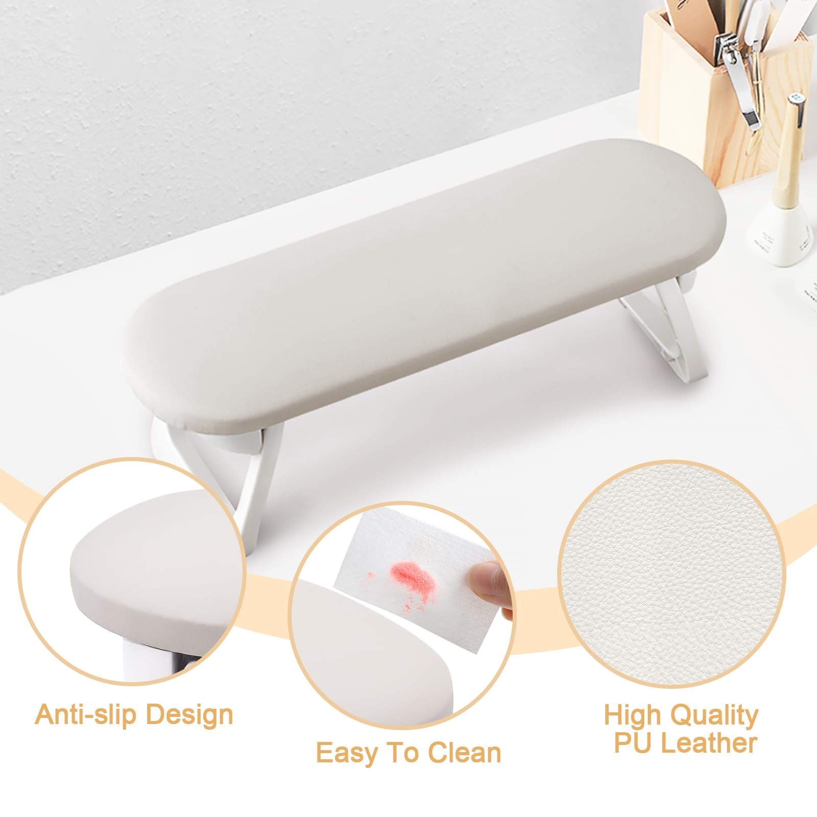 Nail Arm Rest, Foldable PU Leather Nail Hand Rest for Acrylic Nails Cushion H…
