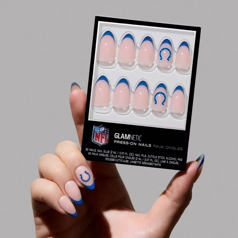 Indianapolis Colts Press-On Nails: Almond Shape, Gloss Finish, 30 Pieces