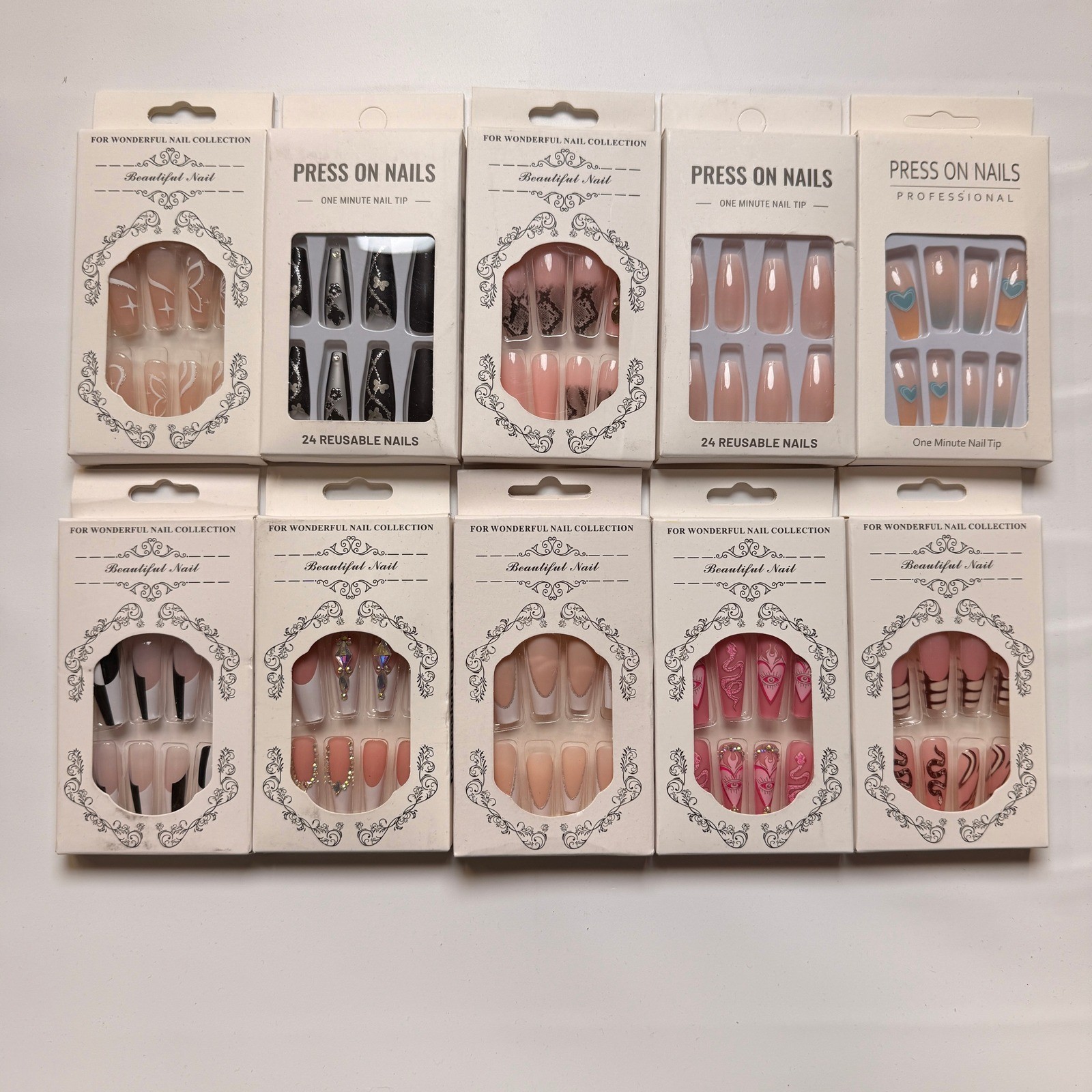 Lot of 10 Pack of 24 New False Press On Nails Assorted Designs and Colors №N41