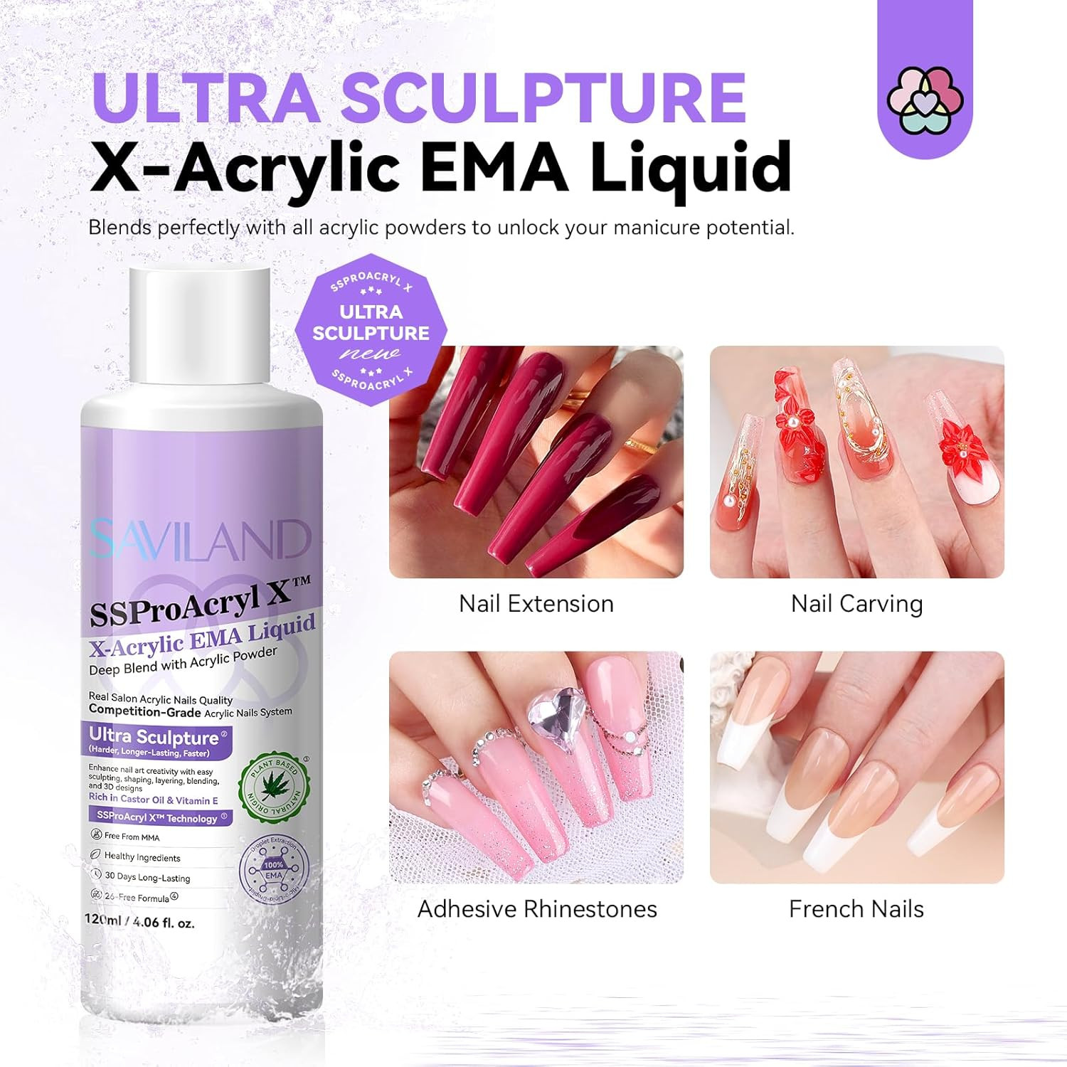 Monomer Acrylic Nail Liquid: 4 Oz Acrylic Monomer for Nails Extension with 12# N