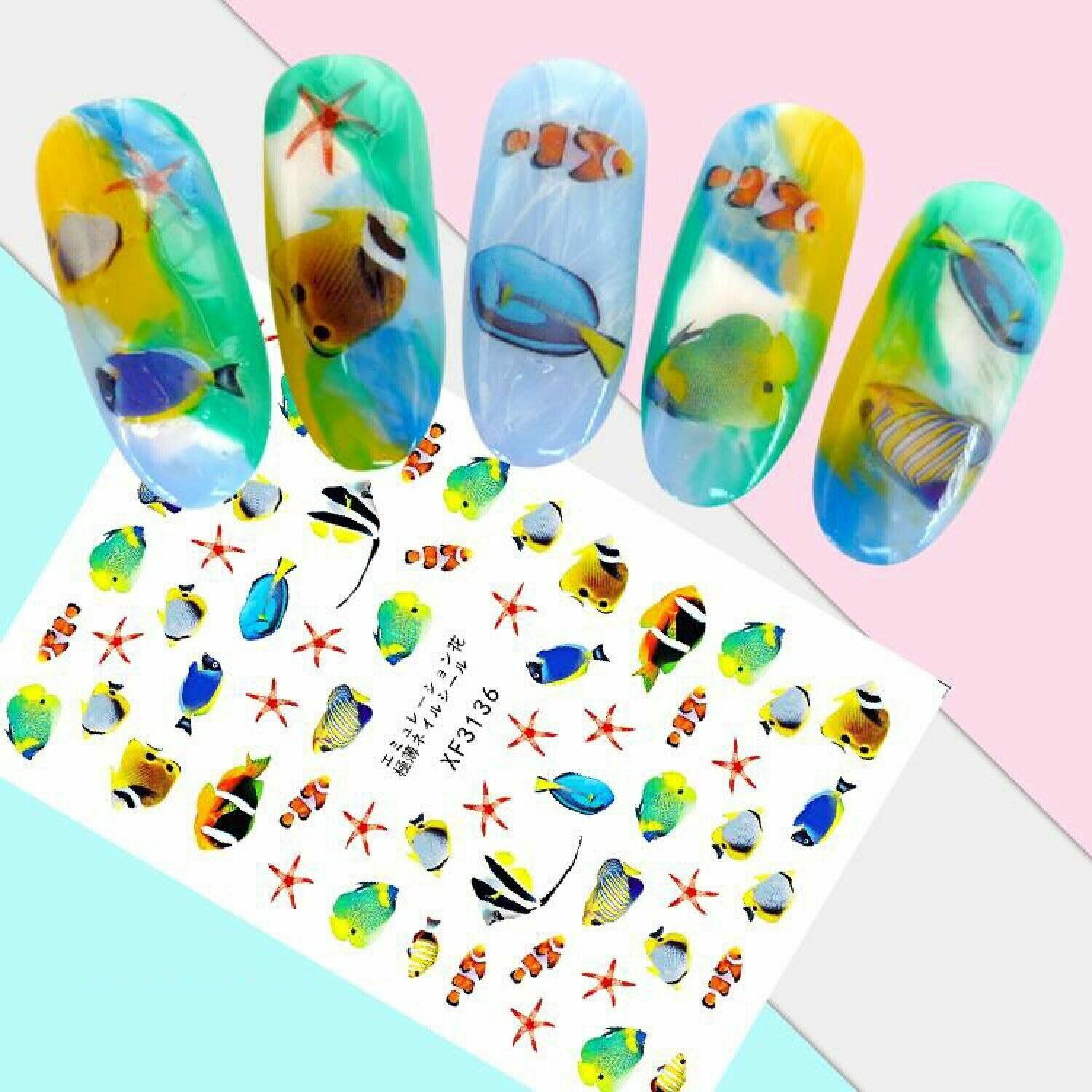 Nail Art 3D Stickers Design Decoration Tips Self Adhesive Tropical Fish XF3136