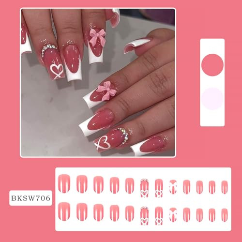 24Pcs French Tip Press on Nails Medium Long Fake Nails French Tip Fake Nails-12