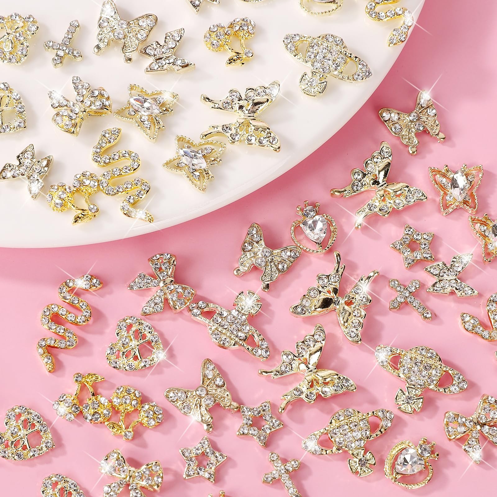 120 Pcs Planet 3D Nail Charms Gold Alloy Nail Gems for Acrylic Nail Art Supplies