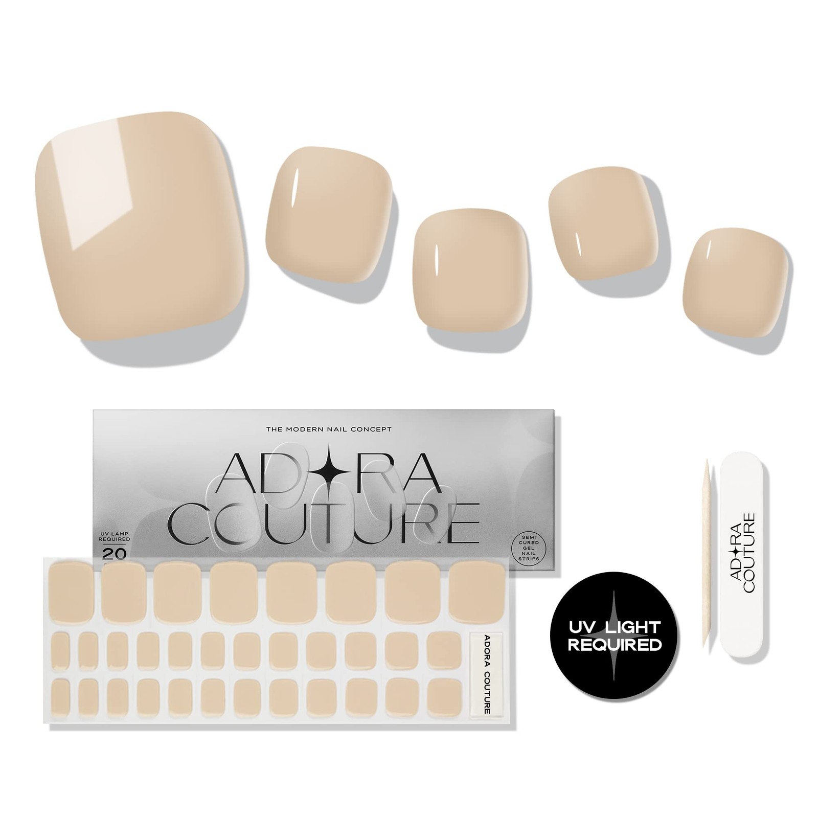 Semi Cured Gel Nail Strips – 32 pcs Gel Pedicure Stickers, Easy to Apply & Re…